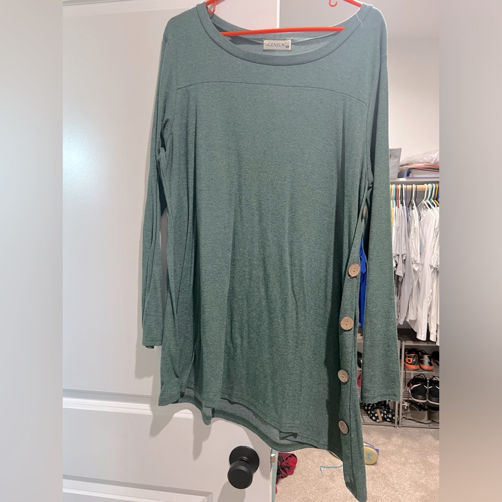 Dark washed green tunic with button details